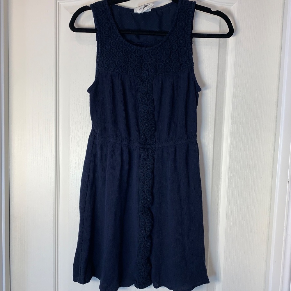 Twik Simons Navy Boho Mini Dress Crochet Lace Sleeveless Summer Dress M - Picture 4 of 12